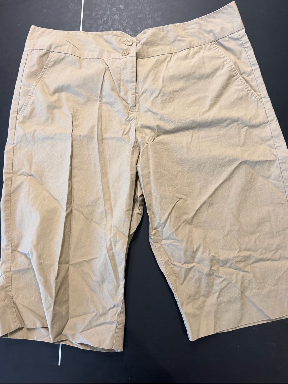 Women's Beige Bermuda Shorts with Front Pleats